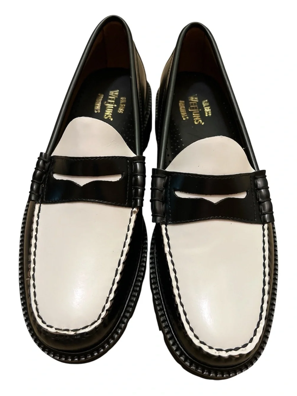 G.H. Bass Weejuns Larson Super Lug Penny Loafers Leather Black White Mens 9D